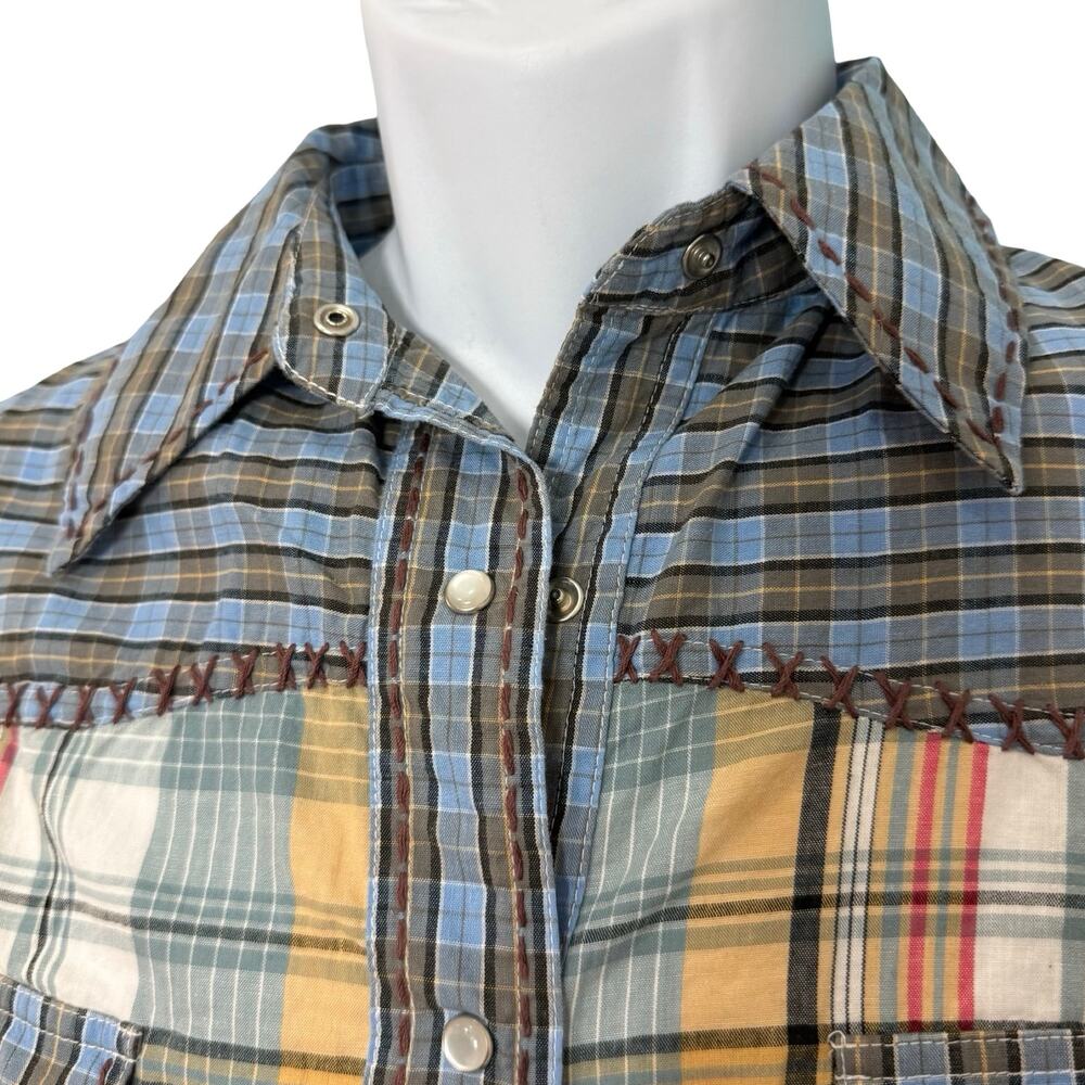 Vintage Rebel Western Blue Yellow Plaid Pearl Snap Collared Shirt size S NEW Tag - Picture 9 of 11
